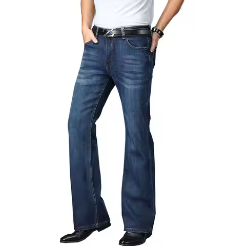 Mens Flared Jeans Boot Cut Leg Flared Male Designer Classic Denim Jeans High Waist Stretch Loose Fla