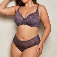 Softrhyme Women Sexy Lace Bra With Wired And Panty Set Unlined Lingerie Set, Plus Size Breathable Br