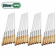 (MALWE) 6-24PCS 55cm BBQ Fork BBQ Skewers Long Handle Kebab Barbecue Grill Sticks Reusable Stainless
