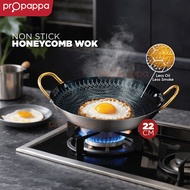 Propappa - 22cm Honeycomb Wok Stainless Steel Wok with Handle Non Stick Coating | Kuali Keluli Tahan