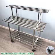 Stainless Steel Flower Pot Stand Plant Rack with Wheels Waterproof Step Stands Movable Multi-Layer D