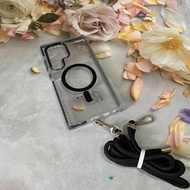 เคส S24 Ultra / เคสไอโฟน 16PM / 15PM / 14PM / 13PM Case  Mag หลังใส ขอบสี มีสายห้อยโทรศัพท์ ชาร์จแม่