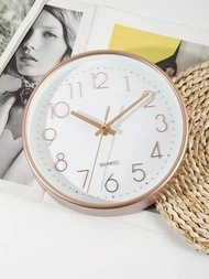 1只8吋無聲塑料時鐘,配有北歐玫瑰金框架和白色表盤,3d數字石英鐘,適用於家居裝飾