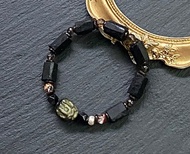 黑碧璽原石x幽靈水晶x黑曜石x鑽切茶晶x椰殼x金曜石龍龜純銀手鍊