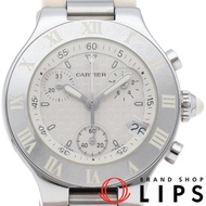 卡地亞 Chronoscaph SM 腕錶，CartierMust 21 W10197U2，附錶盒、保固卡，不鏽鋼錶殼/橡膠錶帶，女士腕錶，白色，拋光，成色極佳 [二手]