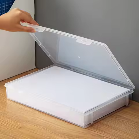 【M】1Pcs A4 Size Clear File Organizer Boxes With Lids-Transparent Document Storage Containers For Off