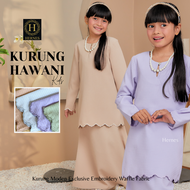 HERNES BAJU KURUNG BUDAK HAWANI BAJU RAYA 2024 BAJU KURUNG ANAK BAJU KURUNG MODEN SULAM WAFFLE TEXTURE FABRIC