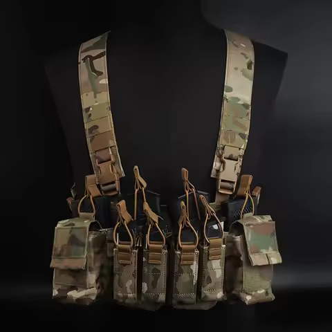 D3CRX Tactical Chest Rig Lightweight MOLLE Hunting Vest With Quadruple 9mm 5.56 Magazine Pouch Shoot