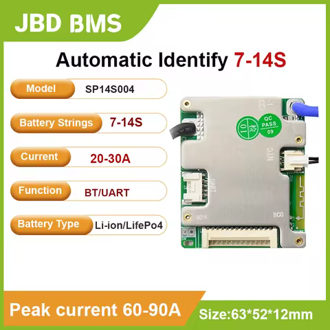 JBD Smart BMS Bluetooth Automatic Identify 7S 8S 10S 12S 13S 14S 20A 30A Lithium Battery Protection 