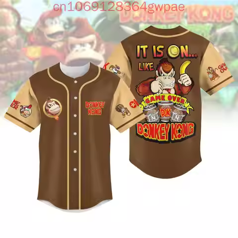 Donkey Kong 3D Print Baseball Jersey Men's Women's Short Sleeve Shirt Super Mario Summer Casual Spor