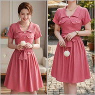 Celeste Korean Polo Casual Dress Comfy Trendy Mini Dress with Belt