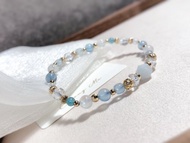 海藍寶石、月光石、摩根石、白水晶 天然石手鍊