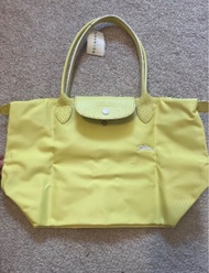 Longchamp le Pliage Club Shoulder Tote Long Handled Bag Yellow Acid
