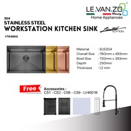 LEVANZO Kitchen Sink Nano Stainless Steel Workstation Series #7648SG