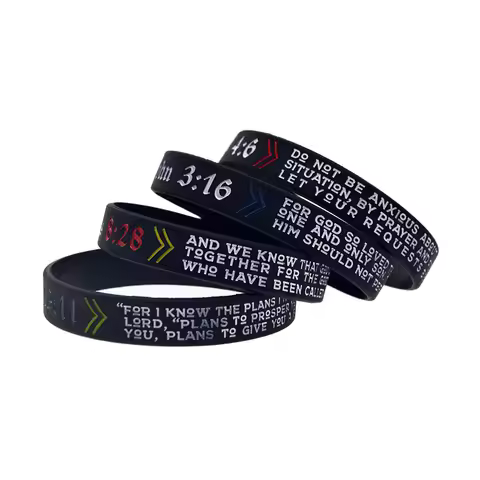 1 PC John 3:16 Jeremiah 29:11 Philippians 4:6 Romans 8:28 Silicone Rubber Bracelet Black