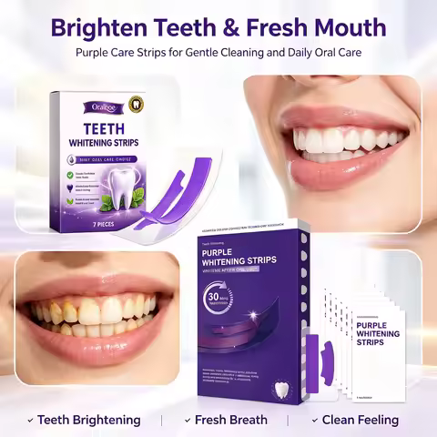 Purple Teeth Whitening Strips 7 Pcs Gentle Care Stain Coffee Drinkers Remover Breath Freshening Mint
