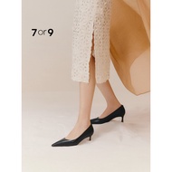 7or9 Women's Shoes Black High Heels Spring Summer Large Size Wide Last Sheepskin Pointed Toe Commute