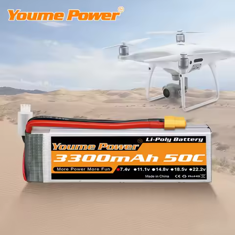 Youme 2PCS 7.4V 2S Lipo Battery 3300mah 4500mah 5200mah 6200mah 6500mah Hardcase T Deans XT60 XT90 E