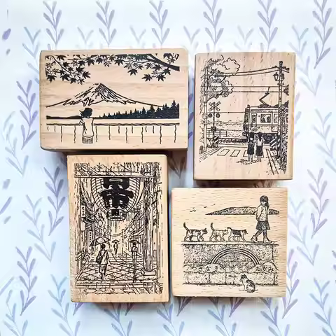 Scrapbooking Stamp Travelogue Japan Shanghai Fuji Mountain Flower Shop Diary Decor Daily Life Wooden