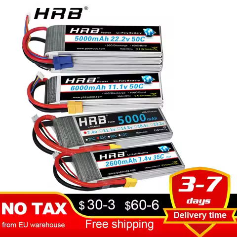 HRB 3S 4S 6S Lipo Battery 11.1v 14.8v 2200mah 2600mah 3300mah 4000mah 5000mah 6000mah 7000mah XT60 D