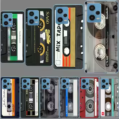 Cassette Tape Silicone Black Phone Case For Redmi 12 13C 12C 15C 15 9 Power 10 Prime+ 10C 10A 9T 9C 