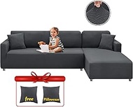 XINEAGE Sectional Couch Covers High Stretch 2 Pieces L Shape Sofa Cover with 2pcs Pillowcases Corner Couch slipcovers Chaise Cover with Elastic Bottom 3 Seats + 2 Seats (Dark Gray)