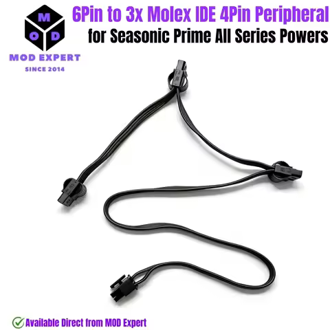 6Pin to 3 Molex/IDE 4Pin Power Cable for Seasonic PRIME Titanium/Platinum/Gold/SNOWSILENT 1300W, 100