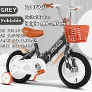 [FOLDING] FREE DELIVERY 16 Inch Childrens Bicycle Foldable Design Lightweight Adjustable Height Safety Double Brake Kids Bike With Basket Training Wheel Non-slip Pedals Safety For 5-8 Years Old Boys and Girls