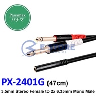 Panamax 47cm 3.5mm Stereo Female to 2x 6.35mm Mono Male Audio Cable, Y-Cable Splitter Cord - PX-2401