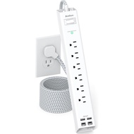 Extension Cord 10 ft - Long Power Strip Surge Protector, 6 AC Outlet 4 USB (2 USB C), Flat Plug, Wal