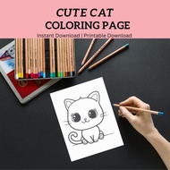 Cute Cat ( 9 ) Coloring Page | Printable Download | Digital Product | Digital Download.