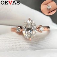 OEVAS Oval 2ct 7x9mm Full Moissanite Ring For Women S925 Silver 3 Stones Lab Diamond Wedding Band Pa
