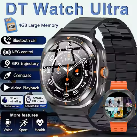2025 New DT Watch 7 Ultra Smart Watch Men 32Gb Memory Video GPS NFC 47mm AMOLED Fitness Sports Track