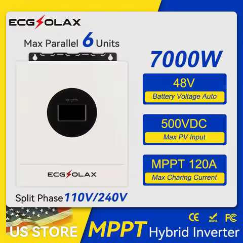 ECGSOLAX 7KW Hybrid Solar Inverter 48V 110V 240V Split Phase Pure Sine Wave Inverter With MPPT 120A 