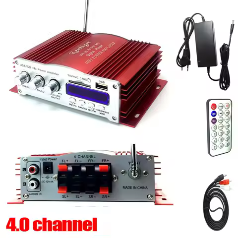 KENTIGER 3001 4 Channel Amplifier With Remote Control USB/SD Card Player FM Radio 12V5A Power Adapte