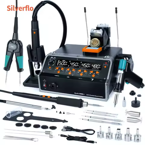 Silverflo 948D-IV 5-IN-1 Soldering Station 1410W Hot Air Gun Rework Soldering Tweezers Desoldering S