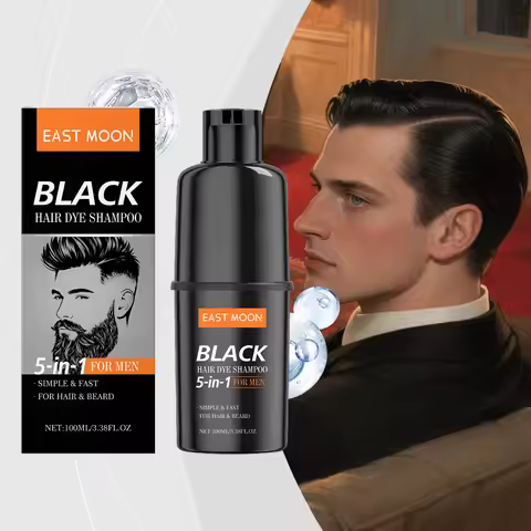 East Moon Black Men's Hair Shampoo Gentle Enhances Color Naturally Even Shine Covers Gray Hair and W