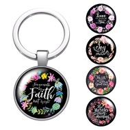 Flowers Artistic font Words Faith glass cabochon keychain Bag Car key Rings Holder Charms silver pla