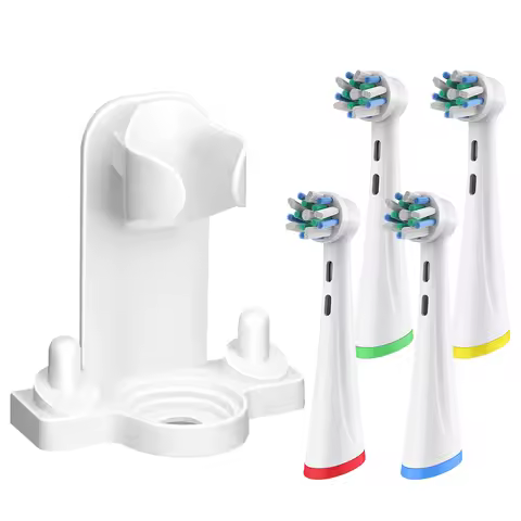 Toothbrush Holder Brush Head Stander and 4 Pack Replacement Brush Heads Compatible with Oral B iO Se
