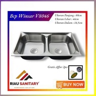Bak Cuci Piring 2 Lubang Tanpa Meja/Sayap Winsar V8046