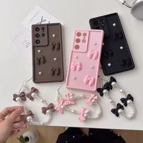 Bow Pearl Chain Rope Phone Case For OPPO A5X A5 Pro A60 4G 5G Reno 14 Pro 14F 8T 8Z 7Z 6Z 5Z 4Z 2Z R