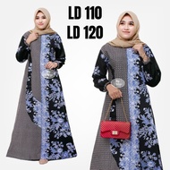 gamis batik motif kupu/ gamis batik wanita kombinasi polos jumbo - biru xl