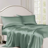 ( Lụa Loại 1) Bộ 5 Món Vỏ Chăn Ga Gối Phi Lụa Màu Xanh Matcha Cao Cấp Mềm Mại Lan Pham Bedding