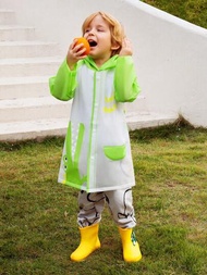 男童可愛透明綠色拼接鱷魚字母印花全季節雨衣