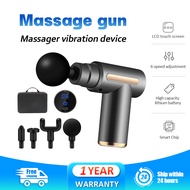 【Local Ship】 Massage Gun 4 Heads 6 Modes Noise Reduction Fascial Gun Muscle Relax Muscle Relief Body
