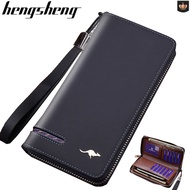 Kangaroo 2022 new European and American men's leather wallet wallet business hand bag long zipper wallet frosted leather large capacity clutch