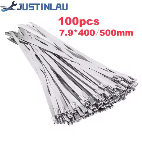 100Pcs Width 7.9mm Stainless Steel Zip Tie Exhaust Wrap Coated Locking Cable Ties Multi-Purpose Lock