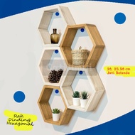 KAYU GANTUNGAN Hexagonal aesthetic Wall Shelf | Minimalist Wall Shelf | Wooden Wall Shelf | Hanging Wall Shelf | Kitchen Wall Shelf | Bathroom Wall Shelf | Wall Shelf