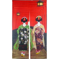 Noren Japanese Style Long Door Curtain Kyoto Geisha Girls Dance with Cherry Blossom Window Treatment Tapestry for Home Decoration 33.5 x 59 inch