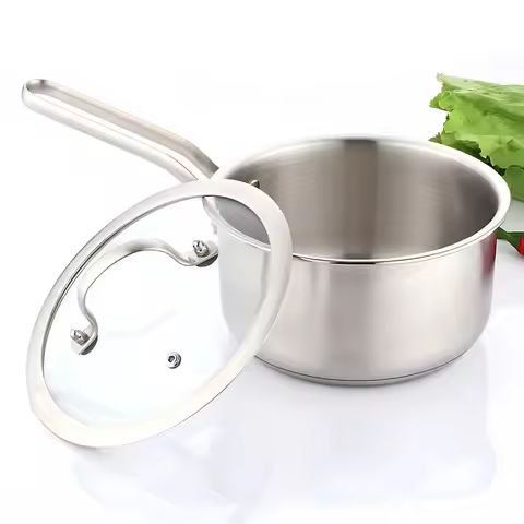 16cm 304 Stainless Steel SaucePan 1QT Induction Sauce Pan with Glass Strainer Lid Stainless Steel Sa